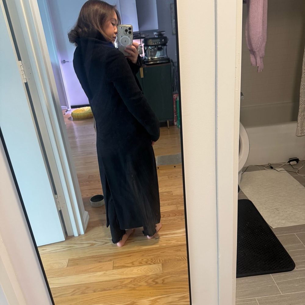 Theory wool cashmere angora Black Long Coat single breasted size small back slit - Picture 4 of 5